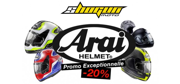 Shogunmoto: 20% de rabais sur l'ensemble des casques moto de la marque Arai