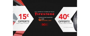 Allopneus: 2 ou 4 pneus FIRESTONE achetés = 15 ou 40€ offerts sur le site Cap Adrénaline