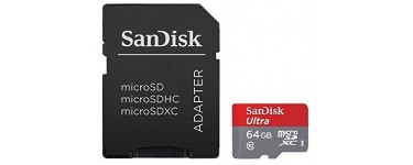 Amazon: Carte Mémoire microSDHC SanDisk Ultra 64 Go Classe 10 + Adaptateur SD à 17,99€