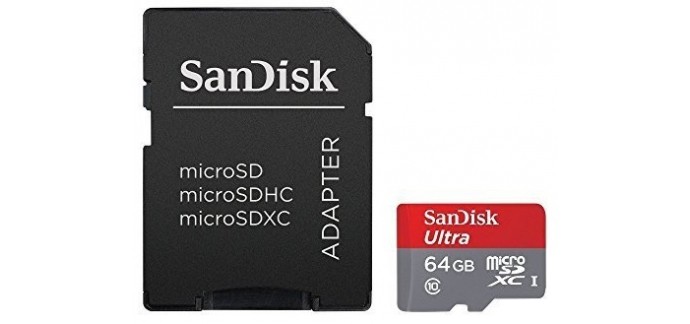 Amazon: Carte Mémoire microSDHC SanDisk Ultra 64 Go Classe 10 + Adaptateur SD à 17,99€