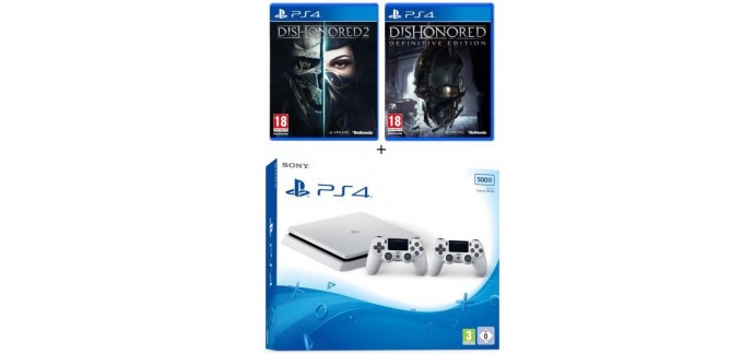 Cdiscount: PS4 Slim 500 Go + 2e Manette + Dishonored 2 & Definitive Edition à 339,99€