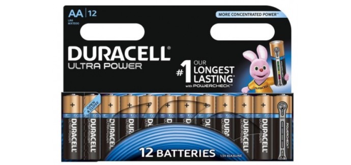 Amazon: Pack de 12 piles Alcalines Duracell type AA Ultra Power à 10,31€