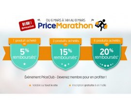 Rakuten-PriceMinister: PriceMarathon : 1 produit acheté = 5% remboursés, 3 = 15% et 6 = 20%
