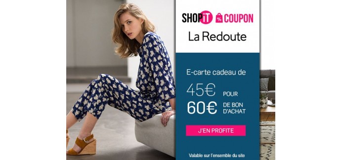 Showroomprive: E-carte cadeau La Redoute à 45€ pour 60€ de bon d'achat