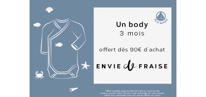 Envie de Fraise: Un body 3 mois Petit Bateau en cadeau à partir de 90€ d'achat