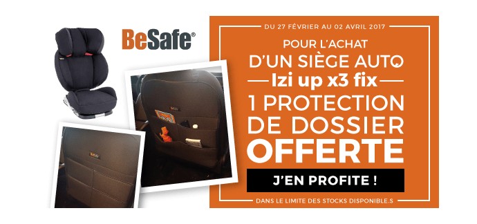 Allobébé: 1 protection de dossier offerte pour l'achat d'1 siège auto Besafe Izy up x3 fix
