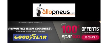 Allopneus: Jusqu'à 100€ à valoir chez Spartoo.com pour l'achat de 4 pneus auto