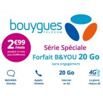Bouygues Telecom: Forfait mobile B&YOU tout illimité + 20 Go d'Internet à 2,99€/mois pendant 1 an