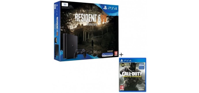 Cdiscount: PS4 Slim 1 To + 2 Jeux : Resident Evil 7 + CoD Infinite Warfare à 274,99€