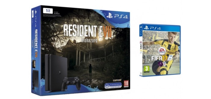 Amazon: Pack PS4 1 To + 2 jeux (Resident Evil 7 + FIFA 17) à 299,99€