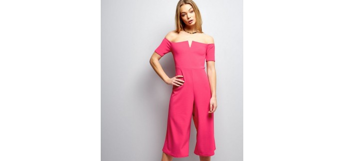 New Look: Combinaison rose vif style jupe-culotte à col Bardot  à 20€
