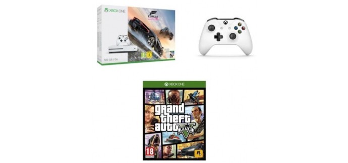 Fnac: Xbox One S 500 Go + Forza Horizon 3 + GTA 5 + 2e Manette sans fil à 279€