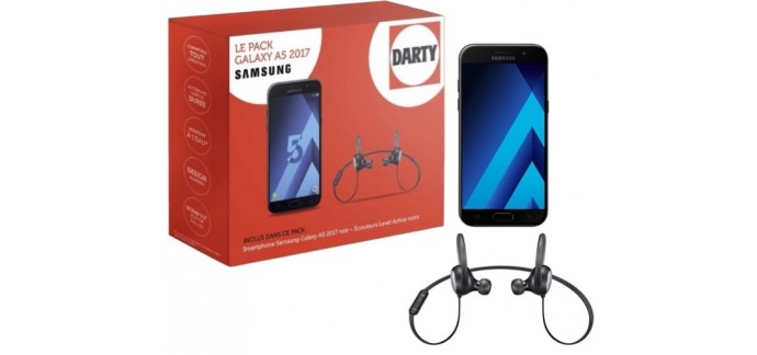 Darty: Smartphone Samsung Galaxy A5 2017 noir + écouteurs Samsung Level Active à 279€
