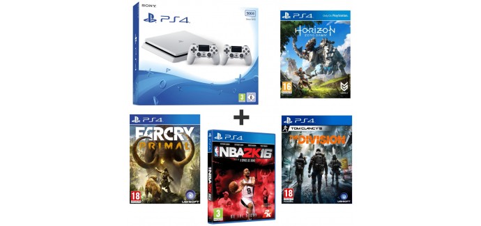 Auchan: Console PS4 500Go blanche + 2e manette + 4 jeux à 299,99€
