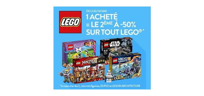 Cultura: 1 LEGO Star Wars, Friends, Ninjago, ou Nexo Knights achété = le 2e à -50%