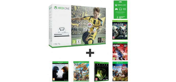 Auchan: Xbox One S 1To + 3 mois Xbox live + 7 jeux (FIFA17, GoW 4, Halo 5...) à 269,99€