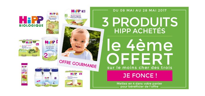 Allobébé: 3 produits d'alimentation bio HIPP achetés = le 4ème offert