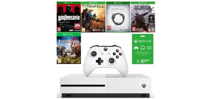 Cdiscount: Xbox One S 500 Go + 5 jeux + abonnement Xbox Live de 3 mois à 224,99€