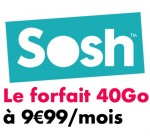 Sosh: Forfait mobile illimité (Appels, SMS & MMS) + 40 Go d'Internet à 9,99€ / mois