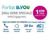 Bouygues Telecom: Forfait mobile B&YOU tout illimité + 20Go d'internet à 1,99€/mois pendant 1 an