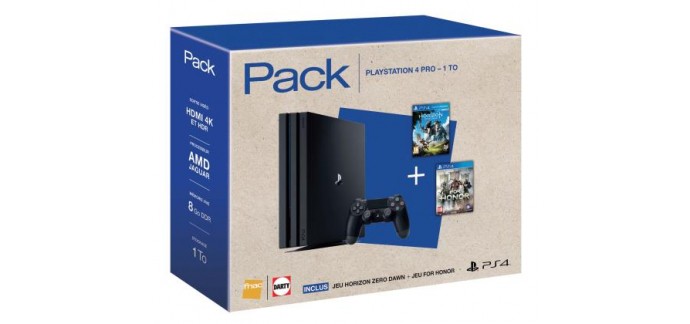 Fnac: Pack PS4 Pro 1To avec Horizon Zero Dawn + For Honor + Wipe Out Omega à 399,99€