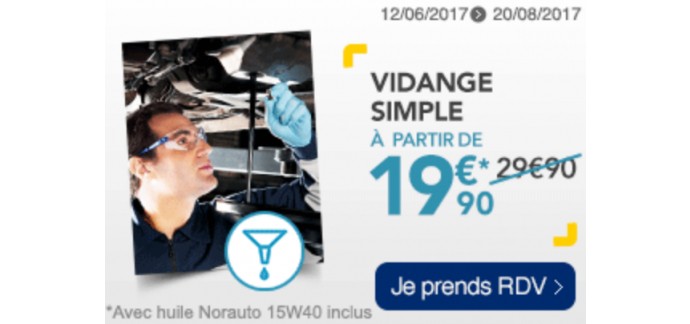 Norauto: Une simple vidange pour votre véhicule à 19,90€ au lieu de 29,90€