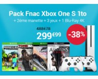 Fnac: Pack Xbox One S1 To + 2e manette + 3 jeux + 1 Blu-Ray 4K à 299,99€