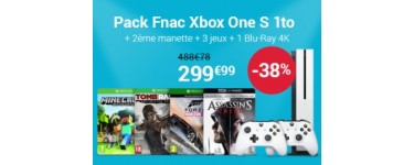 Fnac: Pack Xbox One S1 To + 2e manette + 3 jeux + 1 Blu-Ray 4K à 299,99€