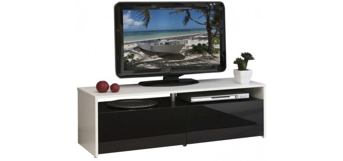 Conforama: Meuble tv 2 tiroirs façades laquées Coloris blanc/noir en soldes à 80,87€