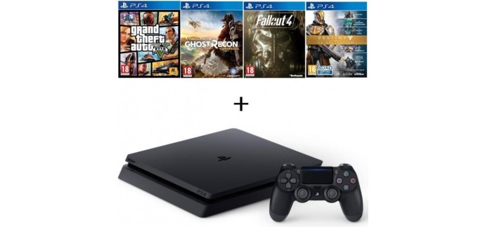 Cdiscount: PS4 Slim 500Go + GTA V + Destiny + Ghost Recon + Fallout 4 à 299,99€