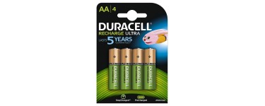 Amazon: Lot de 4 piles Rechargeables Duracell Recharge Ultra type AA 2500 Mah à 10,99€