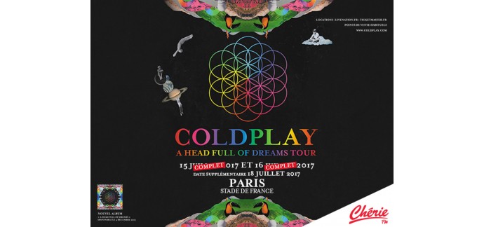 Chérie FM: 3 x 2 places pour le concert de Coldplay le 16/07 à Paris à gagner