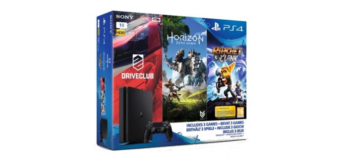 Amazon: PS4 Slim 1To + Horizon : Zero Dawn + Ratchet & Clank + Drive Club à 329,99€
