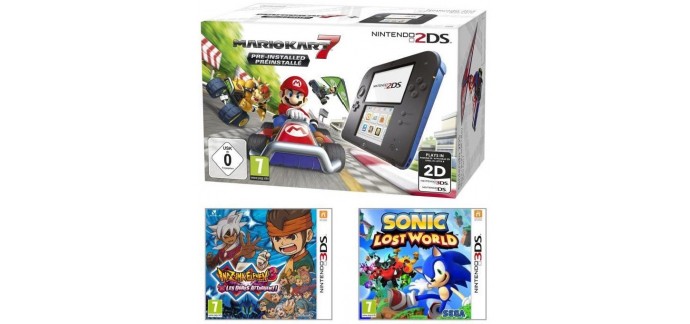 Cdiscount: Nintendo 2DS + Mario Kart 7 + Inazuma Eleven 3 + Sonic Lost World à 99,99€