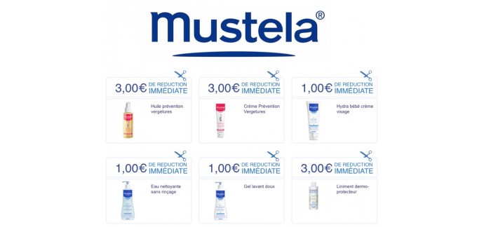 Mustela: De 1€ à 3€ offerts en bons de réduction à imprimer sur de nombreux soins Mustela