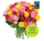 Aquarelle: Le bouquet Arlequin de 50 roses à 25 € au lieu de 34,50 €