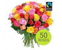 Aquarelle: Le bouquet Arlequin de 50 roses à 25 € au lieu de 34,50 €