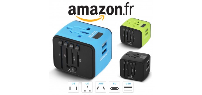 Amazon: Adaptateur secteur de voyage + 2 ports USB à 10,99€ au lieu de 12,99€