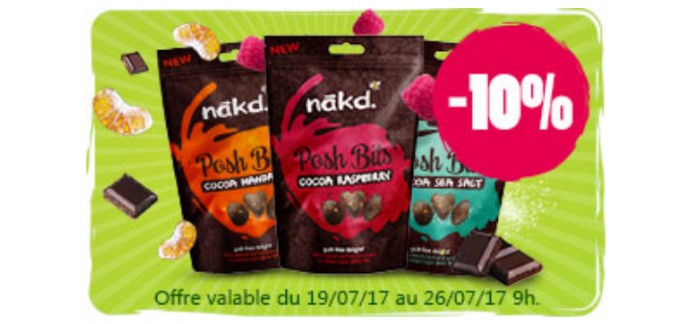 Nakd: -10% sur les bouchées de fruits et noix pressés à froid