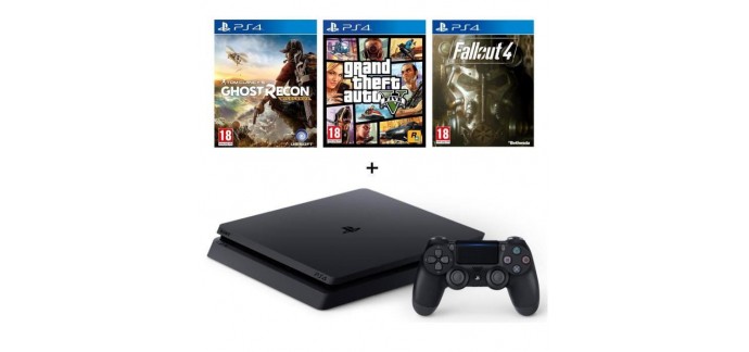 Cdiscount: PS4 Slim Noire 500Go + 3 jeux : GTA V + Ghost Recon Wildlands + Fallout 4 à 299€