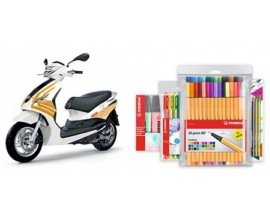 Stabilo: 1 scooter Piaggio Fly 50 4T blanc habillage STABILO à rayures oranges à gagner