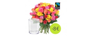 Aquarelle: Le bouquet de 40 roses multicolores + un vase à 26,50 € au lieu de 34,50 €