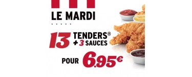 KFC: Le Mardi : 13 tenders + 3 sauces pour 6,95€