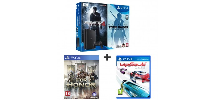 Auchan: PS4 Slim 1 To + Uncharted 4 + Tomb Raider + For Honor + Wipeout Omega à 369,99€