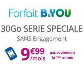 Bouygues Telecom: Forfait mobile Appels, SMS et MMS illimités + 30Go d'Internet à 9,99€/mois à vie