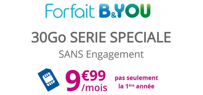 Bouygues Telecom: Forfait mobile Appels, SMS et MMS illimités + 30Go d'Internet (et 4Go en Europe) à 9,99€/mois à vie