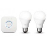 Amazon: Kit de démarrage Philips 2 ampoules Hue White E27 + pont de connexion à 48,80€