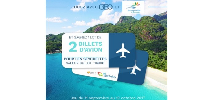 GEO: 2 billets d'avion A/R pour les Seychelles à gagner