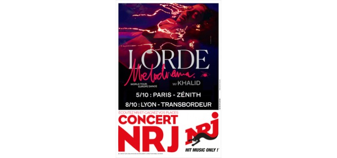 NRJ: 4 lots de 2 places pour le concert de Lorde le 05/10 à Paris à gagner