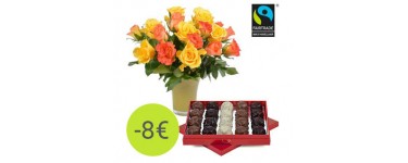Aquarelle: Une boîte de de rochers + 1 bouquet de roses lumineuses + 1 vase en verre à -8 €
